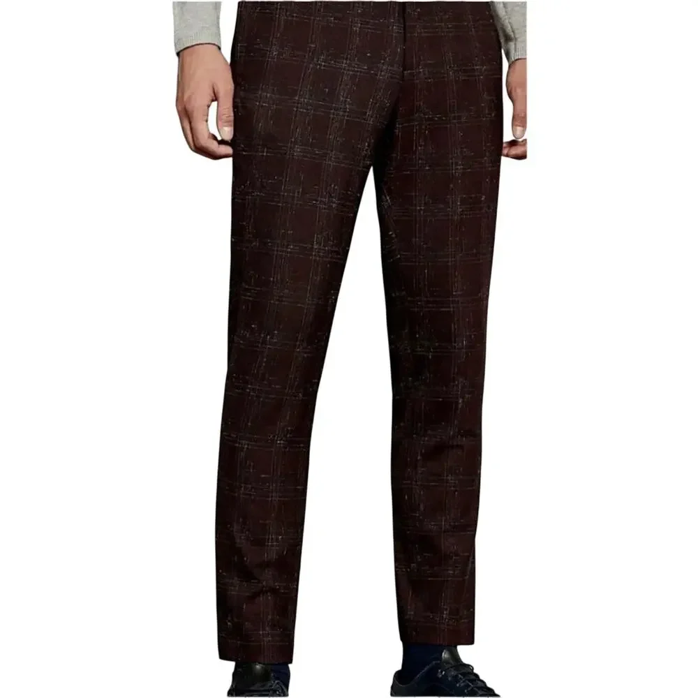 Ted Baker Men's Ddarto‎ Boucle Classic Fit Trousers Brown Pattern 36R